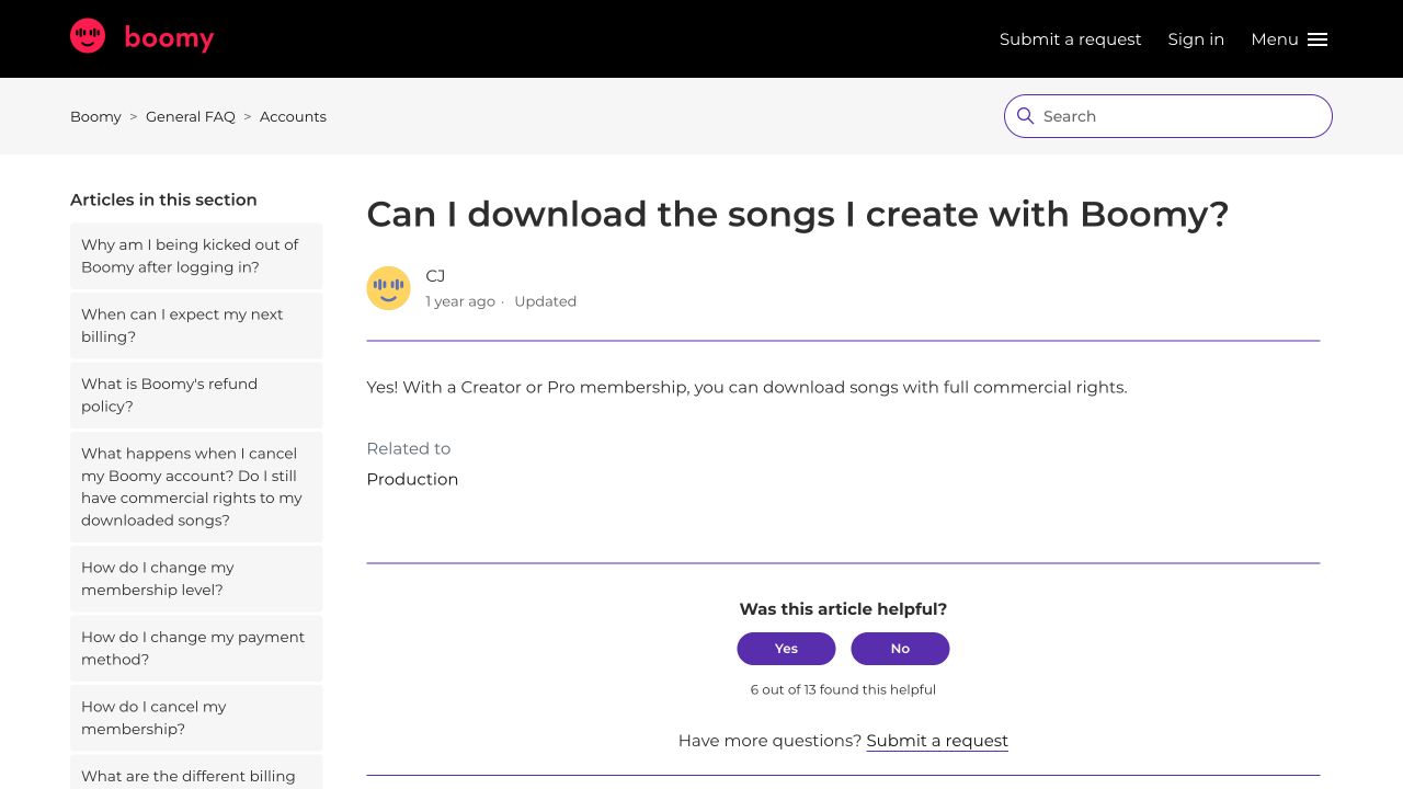 Boomy public product information