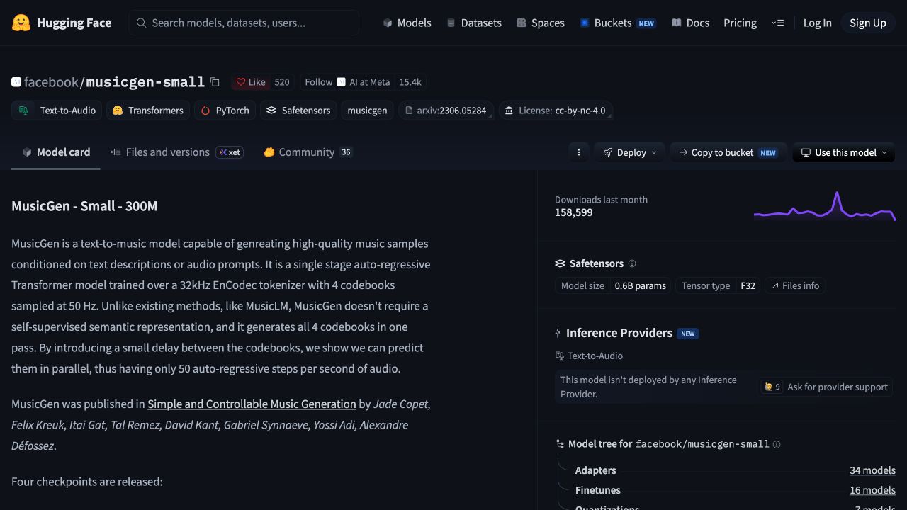 Información pública del producto MusicGen